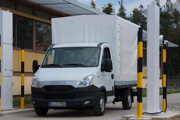 Truck passing through a radiation portal monitor